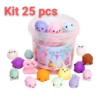 Kit Com 25 Squishy Brinquedo silicone de bichinho Mochi macio anti-stress de apertar super fofo
