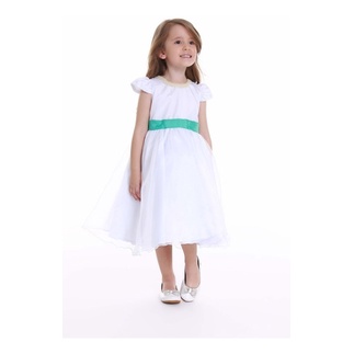 Vestido de daminha branco com store verde tiffany