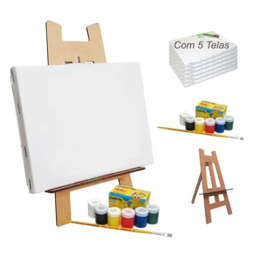 Kit Pintura Acrílica Sb10 4 Telas 30x40 + Kit Pinceis + 8 Tintas