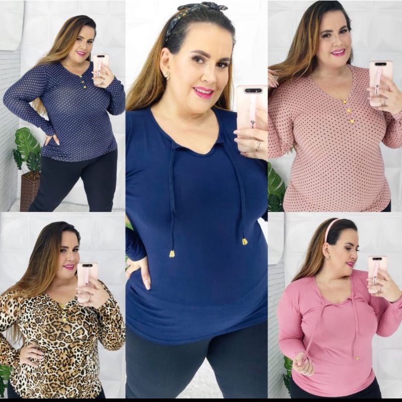 GESMODAS Kit 4 Blusa Blusinha Feminina Plus Size Curve Estampas