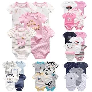 5 Pieces Short Sleeve Summer Cartoon 100%Cotton Baby Boys Girls Bodysuit