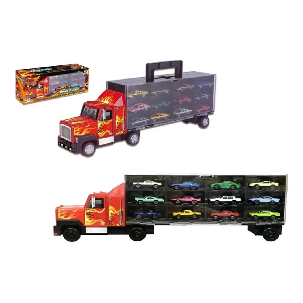 Caminhão de brinquedo Cegonha grande carrinho tipo carreta cores sortidas  barato + 2 carrinhos inclusos