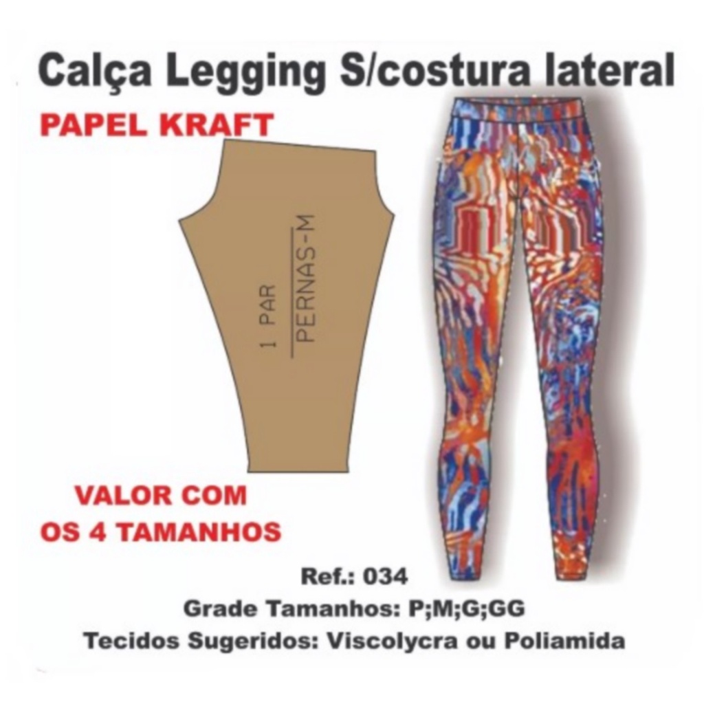 Modelagem Calça Legging sem Costura Lateral Adulto P-M-G-GG - Nup