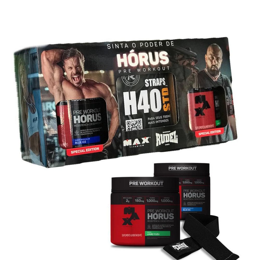 Kit Pré Treino Horus + Straps Max Titanium | Shopee Brasil