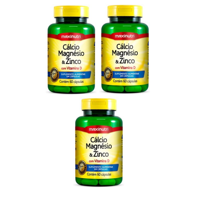 Kit Com 3 Cálcio Magnésio Zinco Vit D Maxinutri 60 Cápsulas Original Shopee Brasil