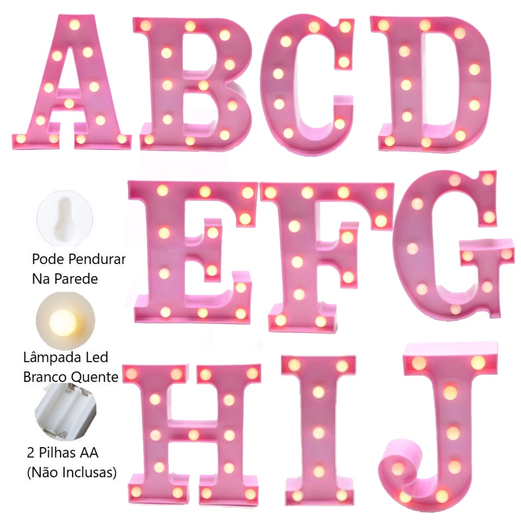 3 Unid. Luminárias Letra Led Decorativa Rosa 22cm Decoração Festa Shopee Brasil