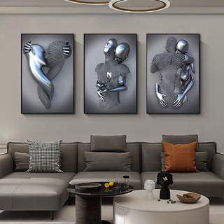 Quadro decorativo 3 peças 40x60 amor coração cinza arte figura de metal estátua para sala quarto