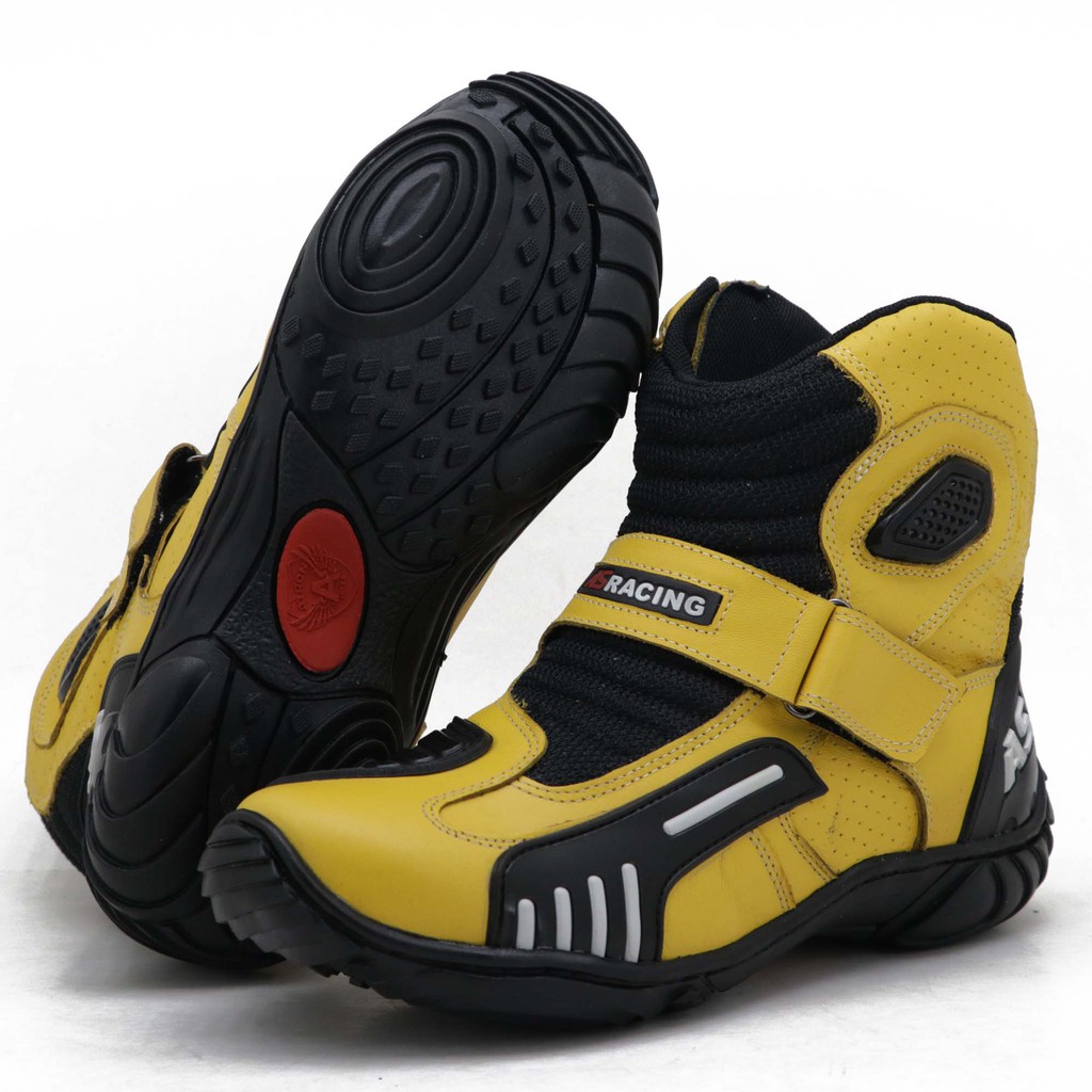 Bota motociclista em couro legítimo respirável vented boots na cor amarelo esportivo AS-RACING
