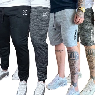 Kit com 2 Bermudas e 2 Calças Jogger Masculinas de Moletom Moletinho Slim Skinny Treino Academia
