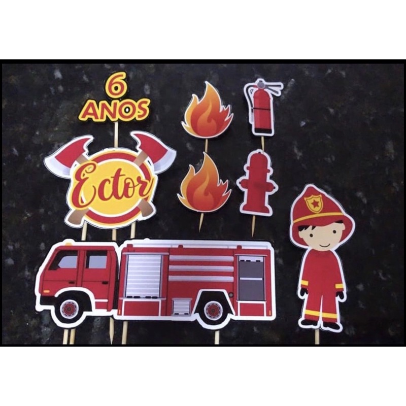 Topo de bolo tema bombeiro infantil - Marlen personalizados