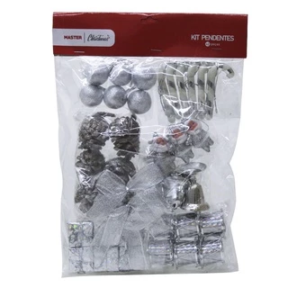 Kit 42 Enfeites Pendentes Para Arvore De Natal Sinos Prata Bolas Tambores Bengalas
