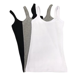 Kit 3 regatas alcinhas PRETO, BRANCO, CINZA MESCLA 96% algodão 4% elastano