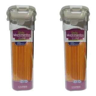 2 Potes Macarrão Espaguete 1,5 Litro - Hermético Com Tampa Branca