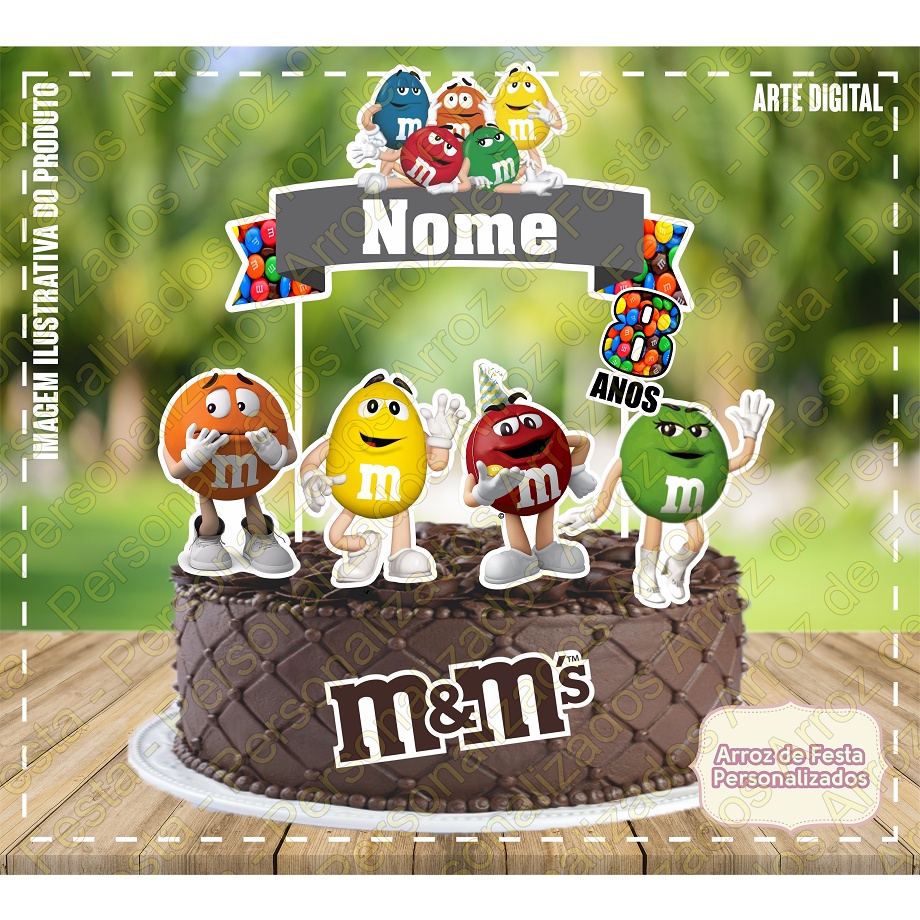 Topo De Bolo Topper De Bolo Personalizado c/ Nome e Idade M&ms Mms ...