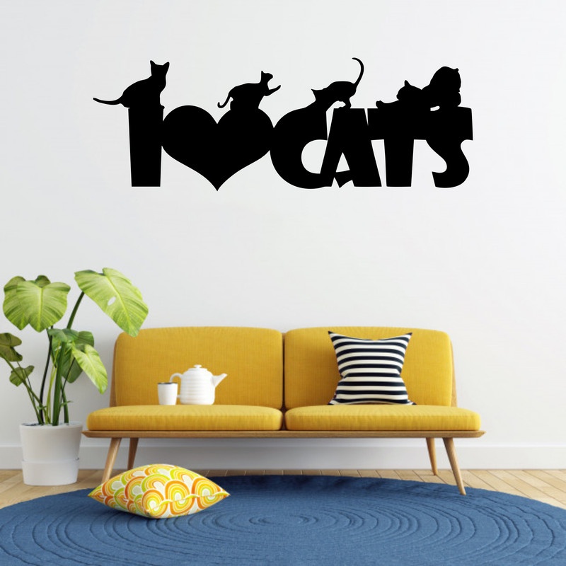 Adesivo Eu Amo Gatos I Love Cats