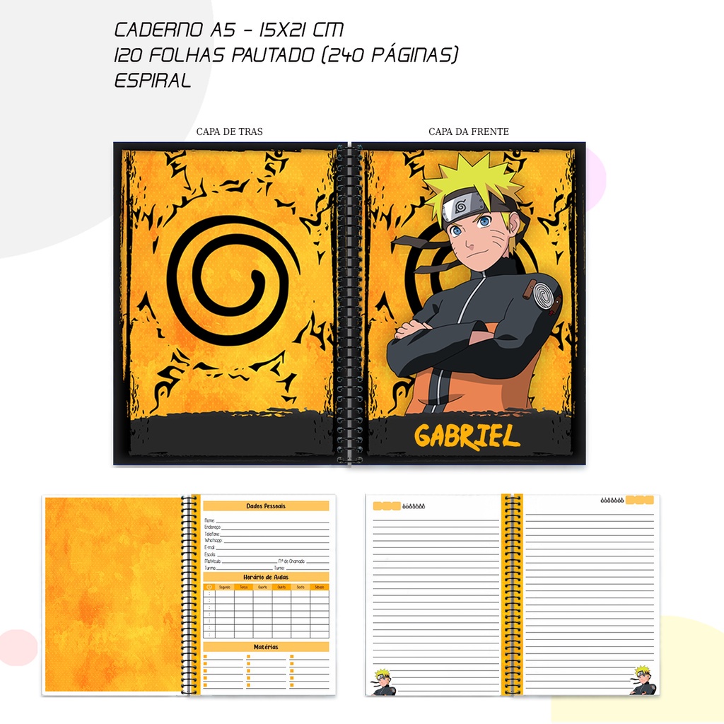 Caderno Universitário Espiral 10M Capa Dura 160 Fls Naruto