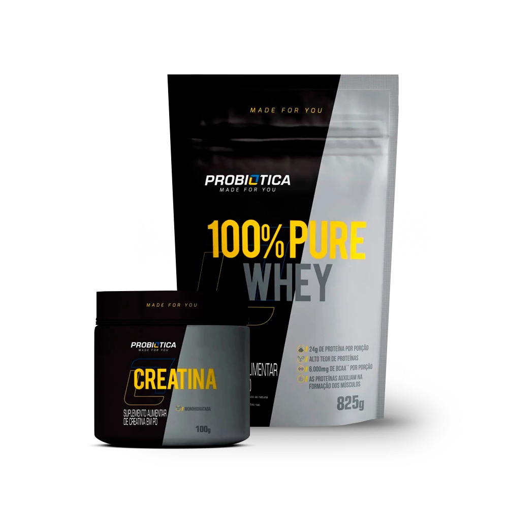100% Whey Refil 825g Probiotica + Creatina 100g – Whey Protein Concentrado Produto Original
