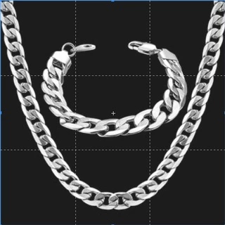 Cordão Gosso Corrente e Pulseira 70cm 6mm Barato Aço Cirúrgico Inox Masculino Prata presente para os pais