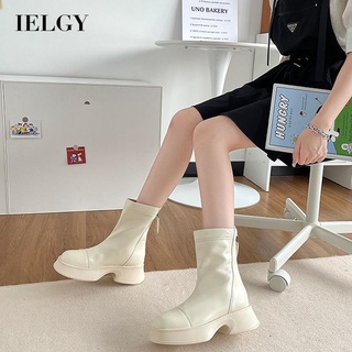 IELGY Botas De Sola Grossa Média Martin Curtas Com Zíper Traseiro Feminino