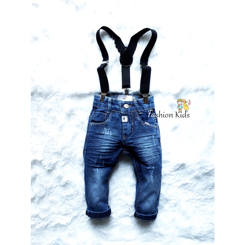 Calça jeans store infantil com suspensório