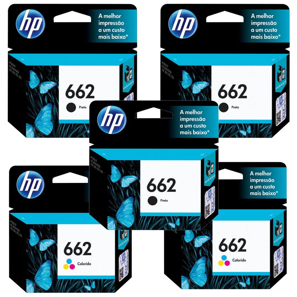 Kit Cartuchos HP 662 3 Preto + 2 Colorido Impressora HP Deskjet Ink ...