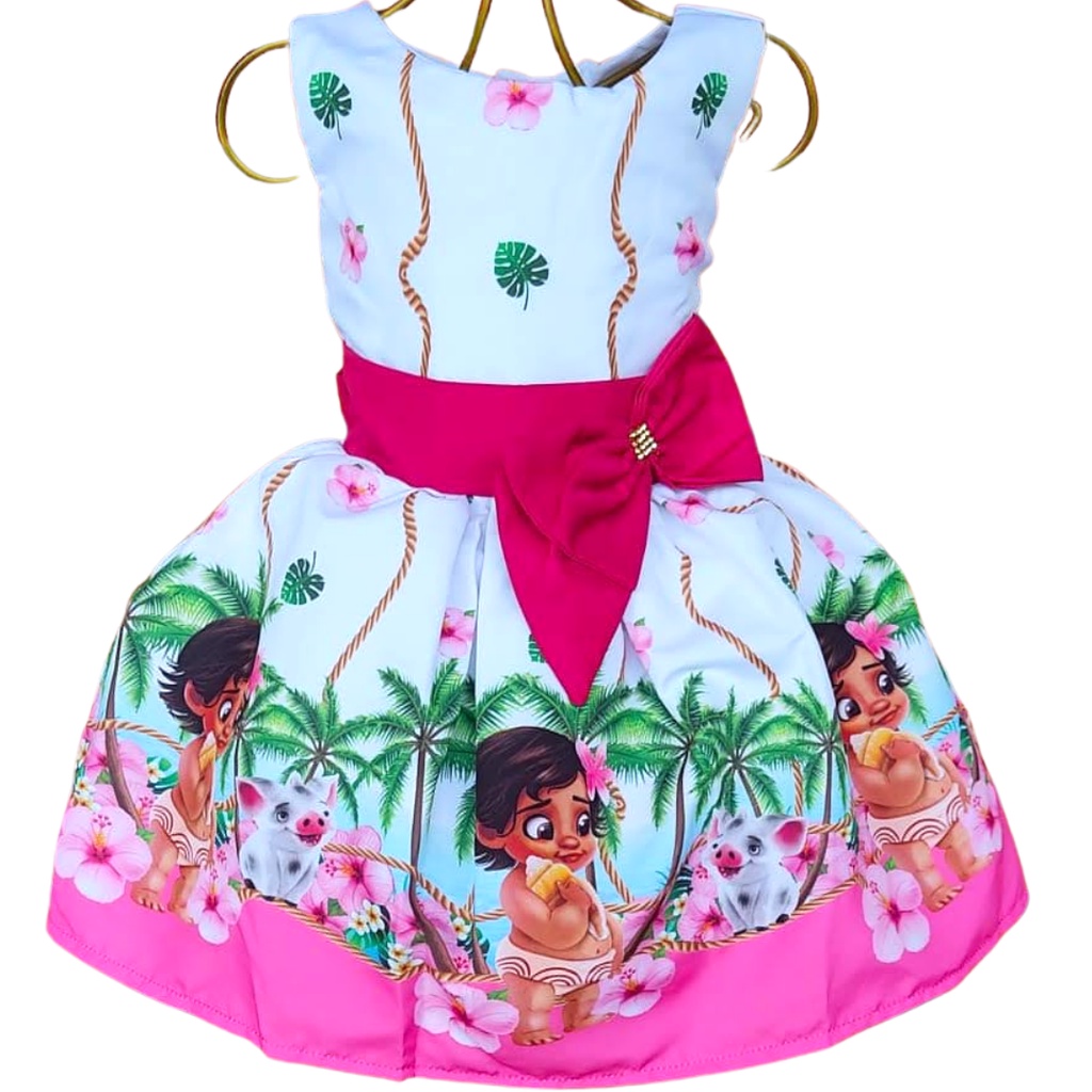 Vestido Moana Baby Aniversario Infantil Festa Super Luxo - R$ 116,82