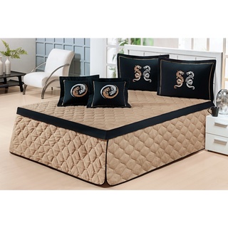 Kit Cobre Leito Queen ORIENTAL 09pcs Algodao Bordado Dragao 180 Fios