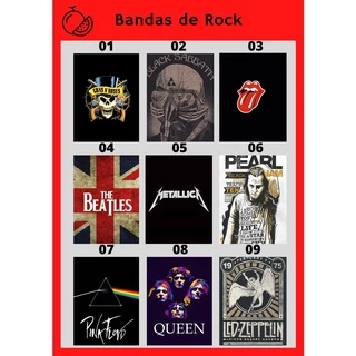 BANDAS DE ROCK 01 a 09 - Quadro decorativo 14cm x 20cm mdf - rock n roll - presente - decoração