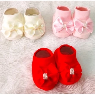 kit Sapatinho Pantufa Bebê Em Malha Luxo Menina C/ 3 Unidades Recém Nascido