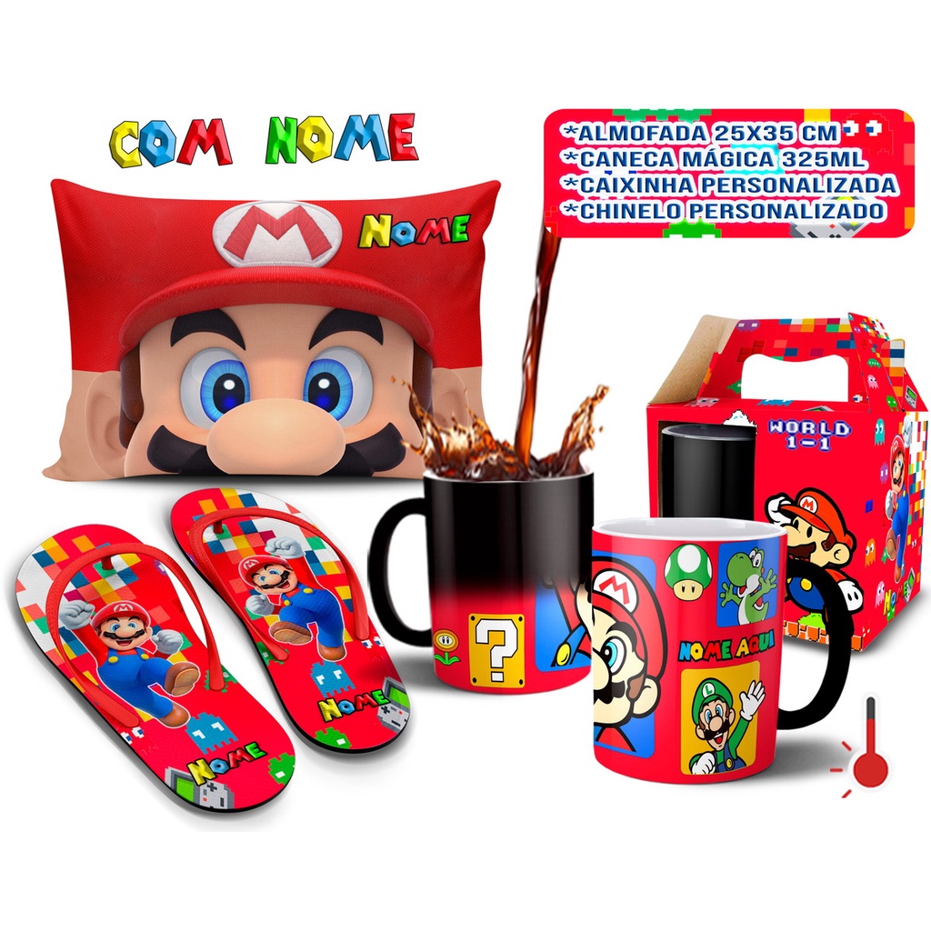 Caneca Mágica + kit Personalizado Super Mário com Nome