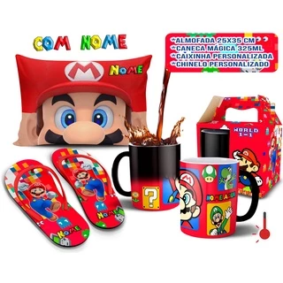 Caneca Mágica + kit Personalizado Super Mário com Nome