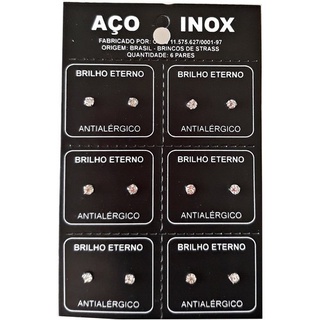 Kit 6 Pares de Brinco Brilho Eterno Antialérgico em Aço Inox