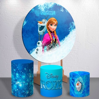 Kit Painel De Festa Frozen 2 Redondo + Trio De Cilindros Em Tecido