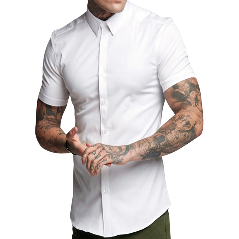 Camisa Slim Fit Masculina Mens Muscle Estilosa Manga Curta