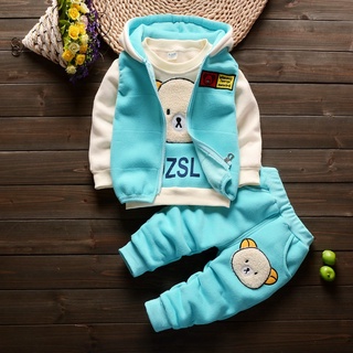 Conjunto De Roupas De Bebê Menino 2022/Suéter Com Capuz De Desenho De Urso De Três Peças