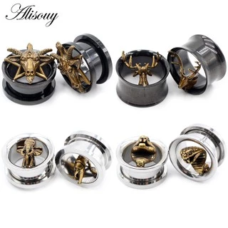 Alisouy 2PCS Design Animal De Aço Inoxidável Star Elephant Snake Ear Tunnels Plugs Orelha De Parafuso Expansor Medidores Jóias De Perfuração Do Corpo
