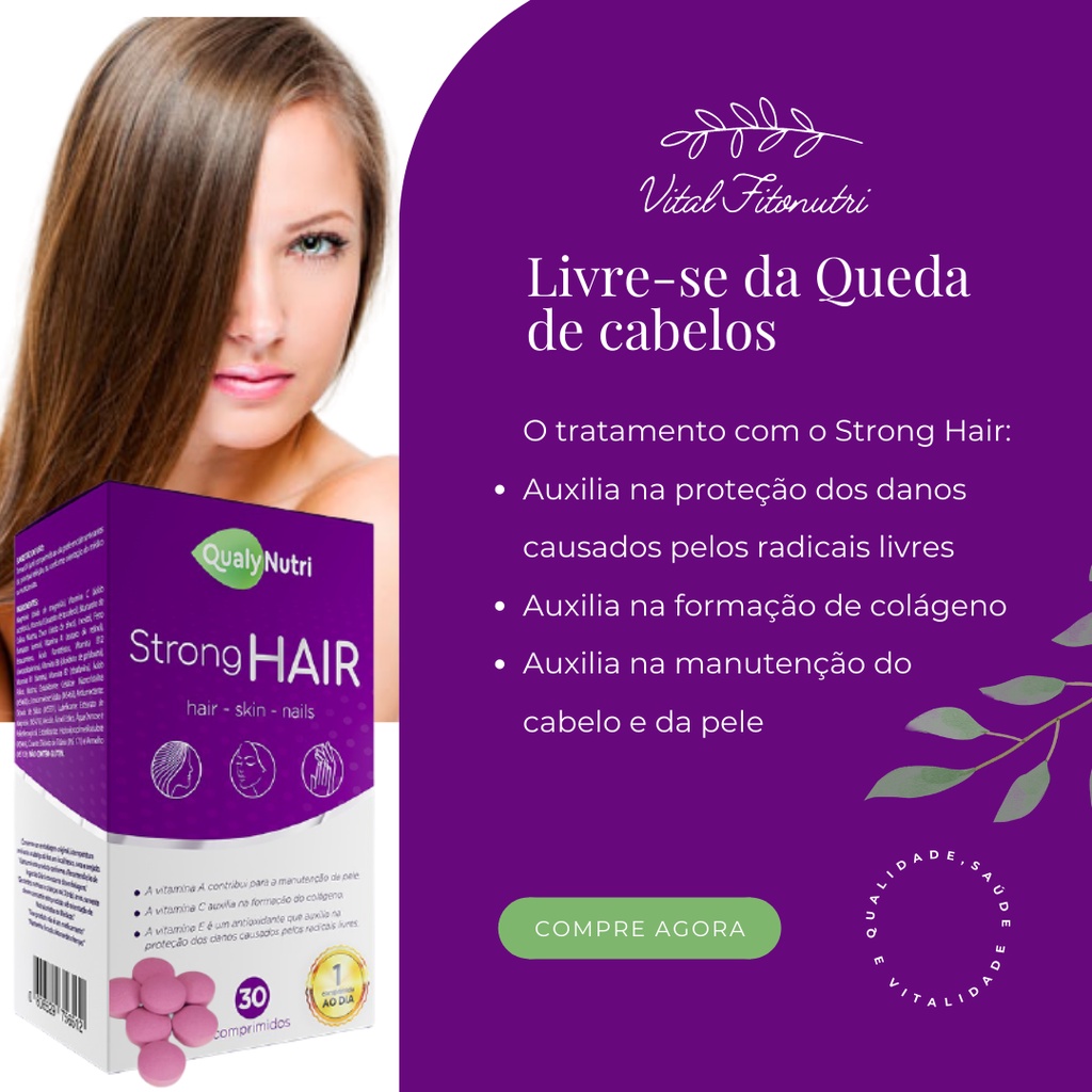 VITAMINA PARA QUEDA DE CABELOS - 30 CAPSULAS - STRONG HAIR | Shopee Brasil