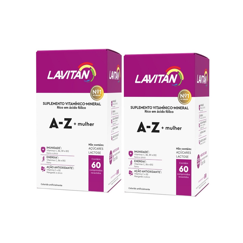 Kit 2 Suplemento Vitamínico Lavitan A-Z Mulher Com 60 Comprimidos ...