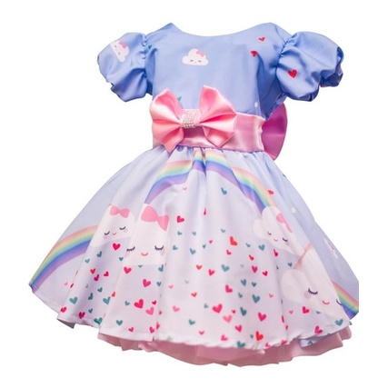 Oblee Marketplace  Vestido Infantil Princesa Temático Chuva De  Benção-Chuva de amor-Nuvem Azul