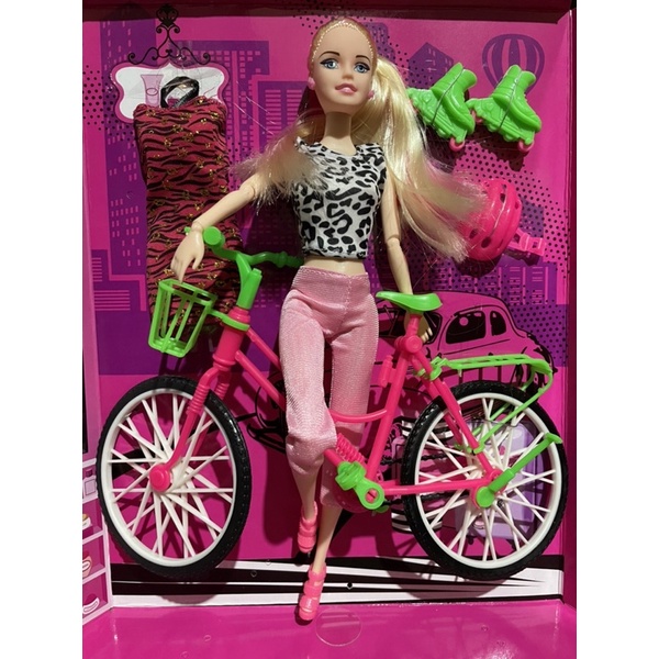 Boneca Barbie Ciclista Articulada Com Patins Bicicleta