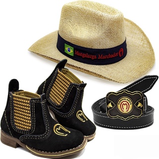 Kit Infantil Bota Peao Criança + Chapeu Country + Cinto Luxo CV