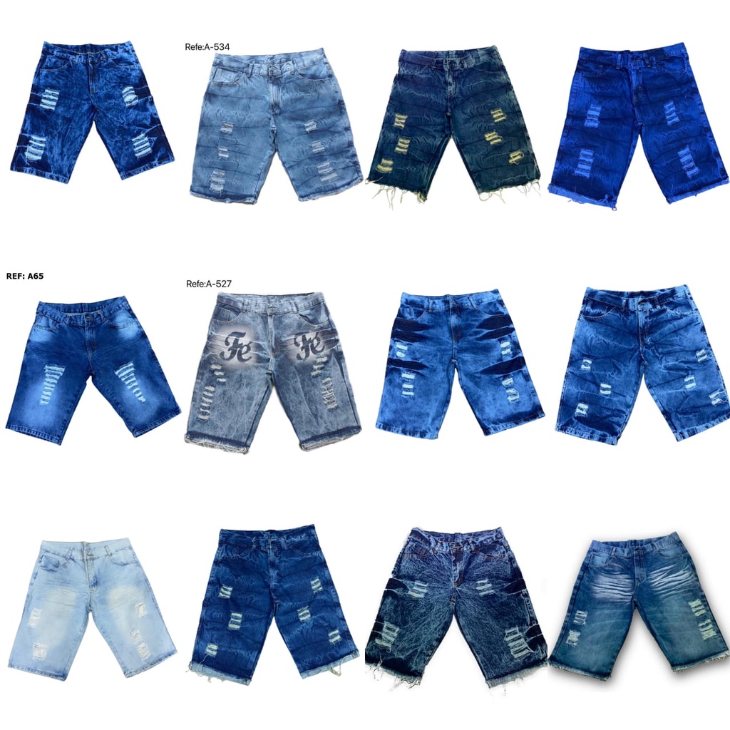 Kit 10 Bermudas atacado masculina Jeans rasgadas Destroyed modelos variados