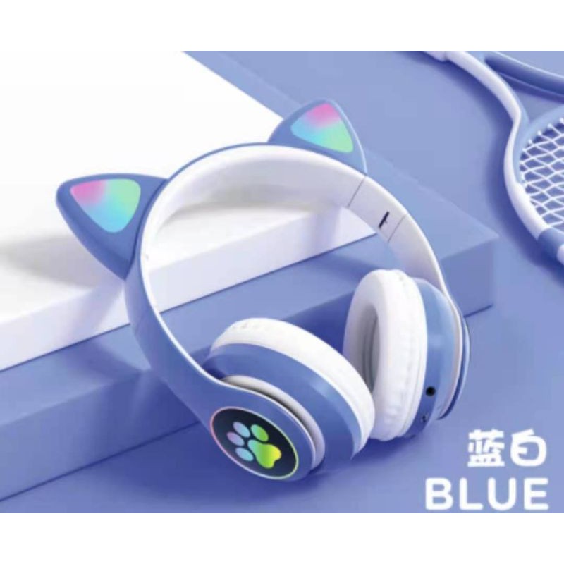 MUPY 2022 RGB luminosa orelha de gato tipo head-mounted fone de ouvido  bluetooth Sem Fio fone de ouvido Dobrável Destacável Banda microfone Do  Computador cabo de áudio fone de ouvido bluetooth (Azul)