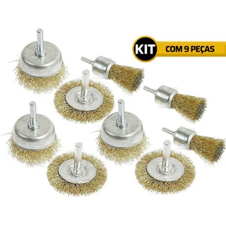 3jogo Kit Escova De Aço Circular C/ Haste 3 Pçs P/ Furadeira