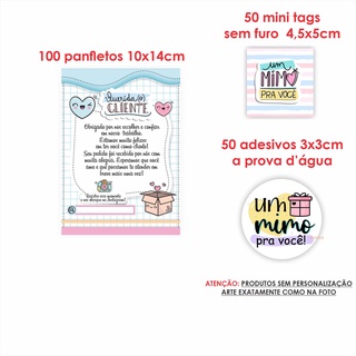 Kit Papelaria Combo Empreendedor Panfletos mimo agradecimento + Mini cartões Tag sem Furo + Adesivos mod 7