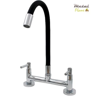 Torneira Misturador para Cozinha Bancada Mesa Tubo Flexível Preto Água Quente e Fria