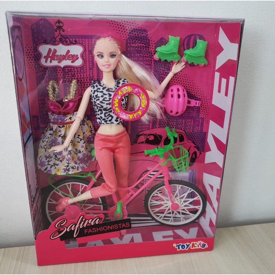 Boneca Barbie Ciclista Articulada Com Patins Bicicleta