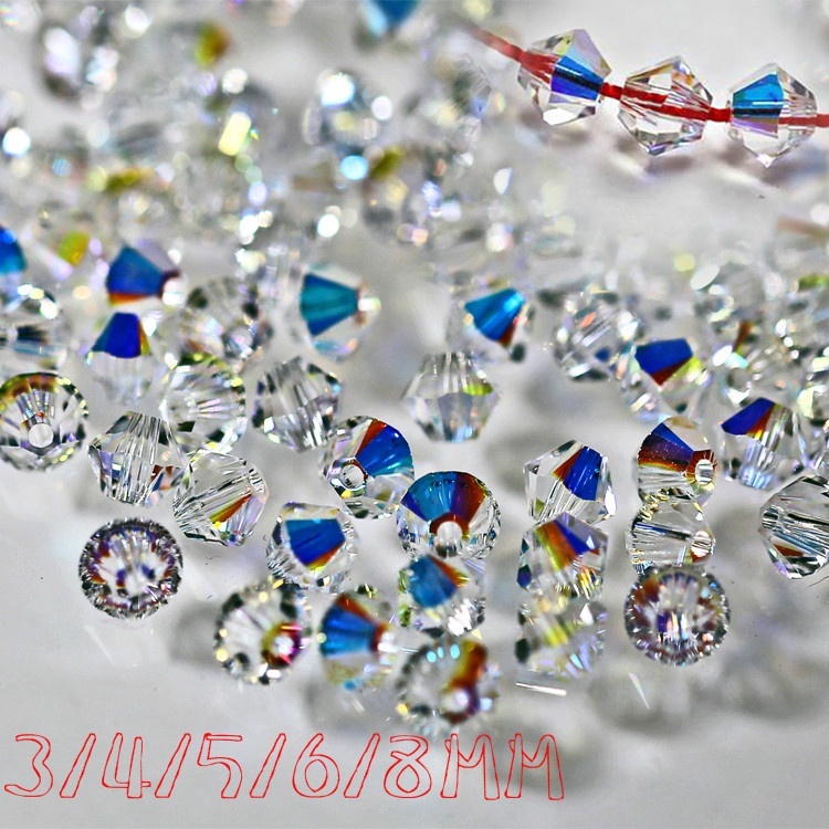 3/4/5/6/8MM Crystal AB Color Bicone Beads Austria Crystal Beads Jewelry  Necklace Bracelet White AB for Jewelry Making
