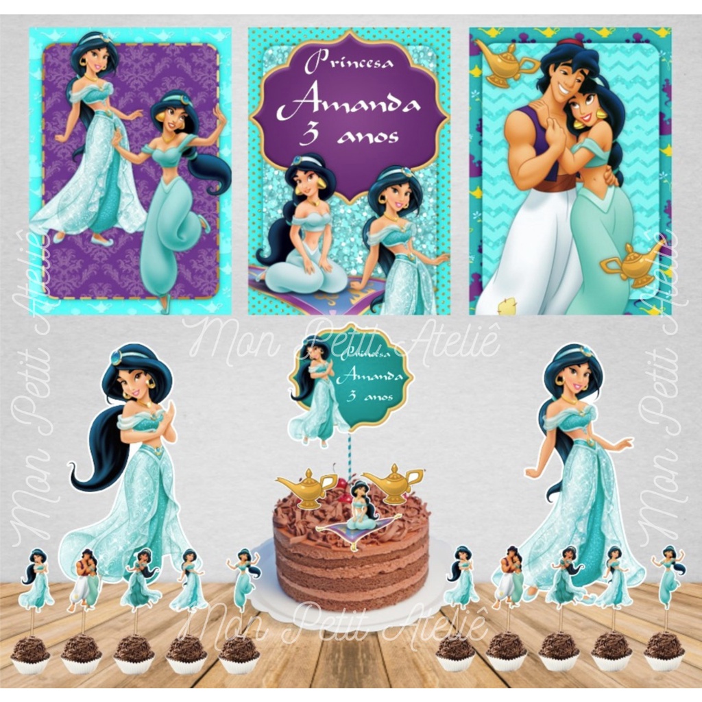 Kit Topper De Bolo/ Tags/Topo Princesa Jasmine