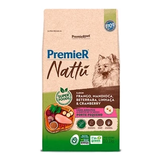 Ração Premier Nattu para Cães Adultos de Pequeno Porte Sabor Mandioca - 10,1Kg